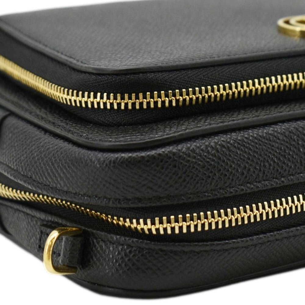 CHRISTIAN DIOR  Caro Grained Leather Double Pouch Crossbody Bag Black - Picture 6 of 12